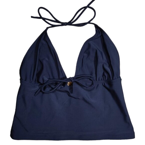 Vintage 2000s Black Y2K Sexy Swimsuit Tankini Halter Top Bust Tie Crop Top - Picture 1 of 4